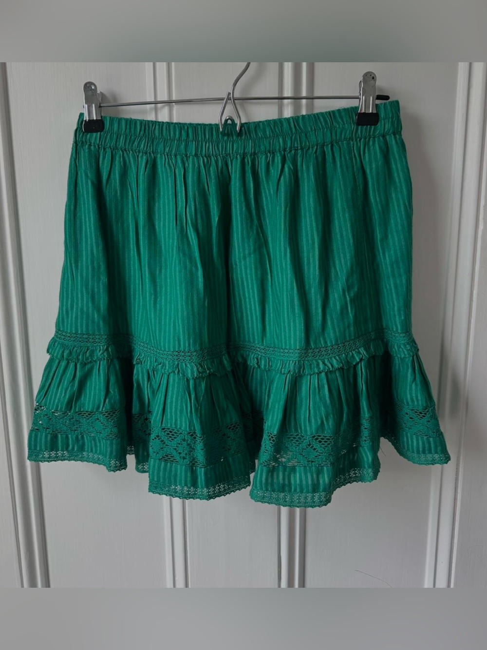 Urban Outfitters Emerald Green Tiered Lace-Trim Skirt